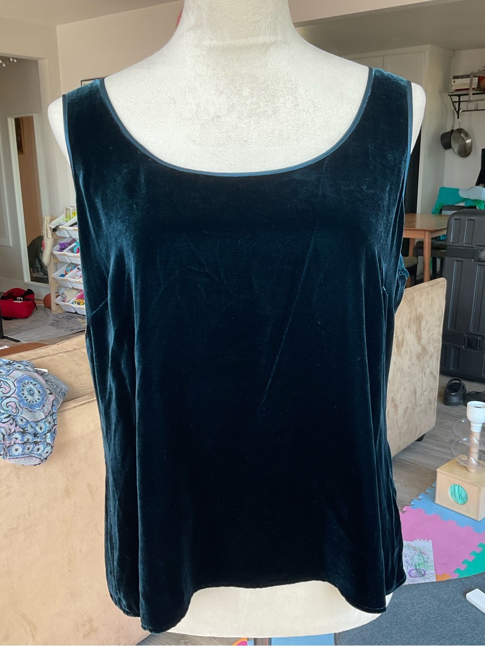 🦋Vintage 90s Froxx Silk Blend Velvet Teal Tank Top - Size L